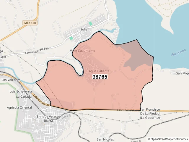 Mapa del código postal 38765, Acámbaro, Guanajuato
