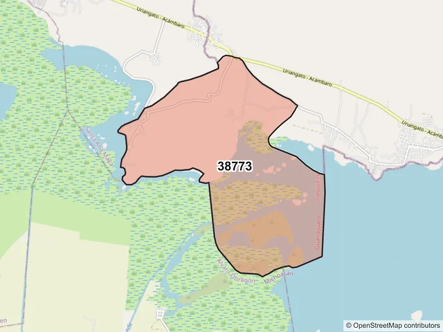 Mapa del código postal 38773, Acámbaro, Guanajuato