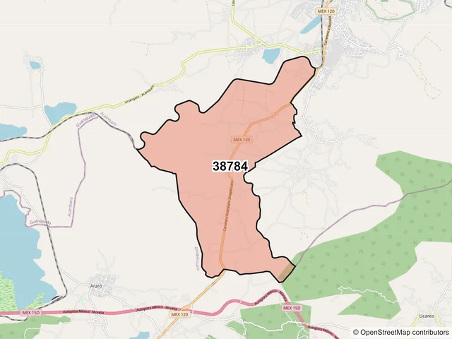 Mapa del código postal 38784, Acámbaro, Guanajuato