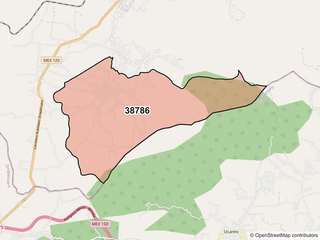Mapa del código postal 38786, Acámbaro, Guanajuato