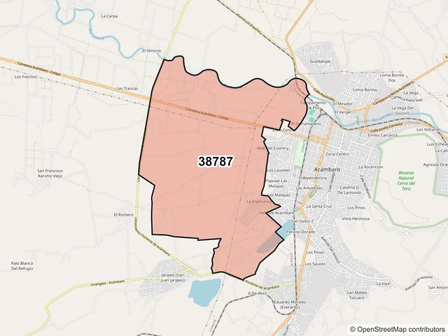 Mapa del código postal 38787, Acámbaro, Guanajuato