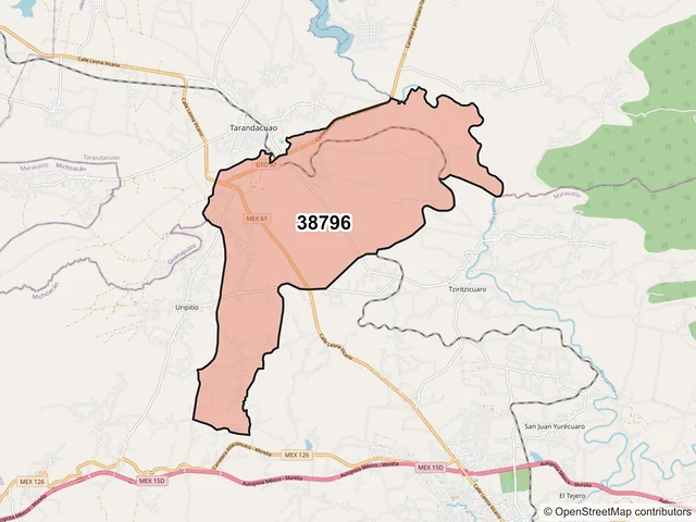 Mapa del código postal 38796, Tarandacuao, Guanajuato