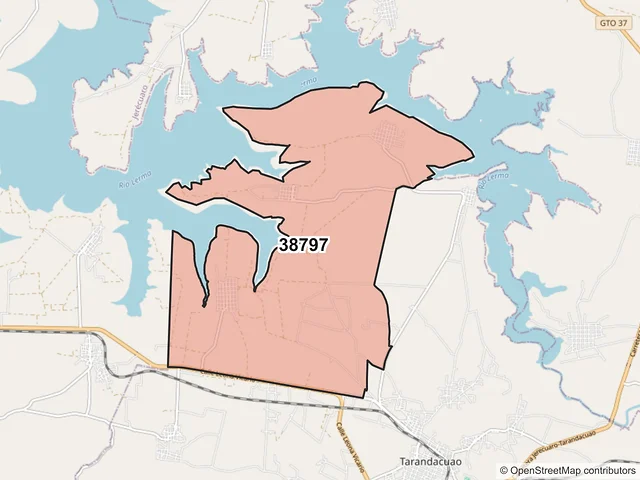 Mapa del código postal 38797, Tarandacuao, Guanajuato