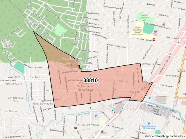Mapa del código postal 38810, Moroleón, Guanajuato