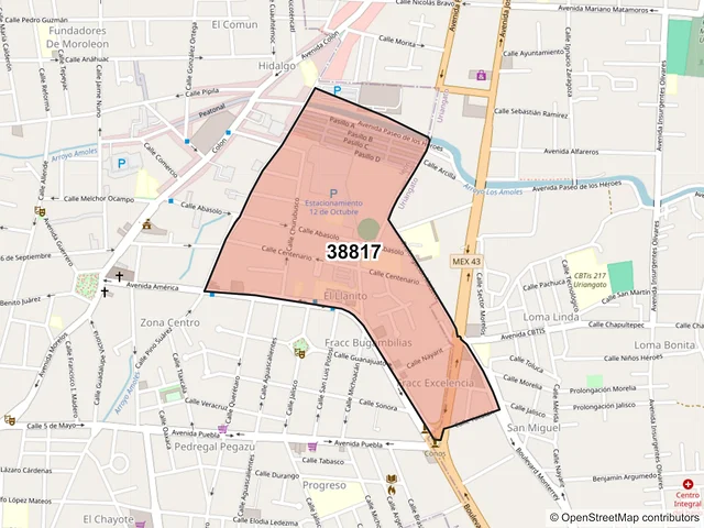 Mapa del código postal 38817, Moroleón, Guanajuato