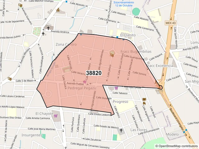 Mapa del código postal 38820, Moroleón, Guanajuato