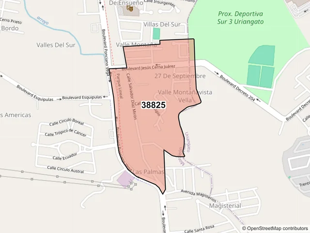 Mapa del código postal 38825, Moroleón, Guanajuato