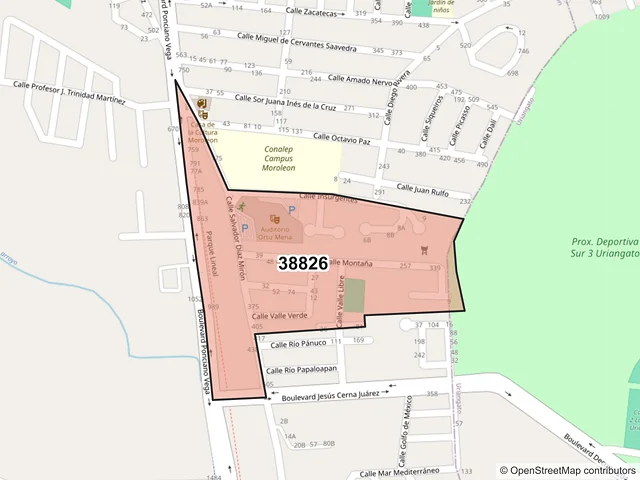Mapa del código postal 38826, Moroleón, Guanajuato