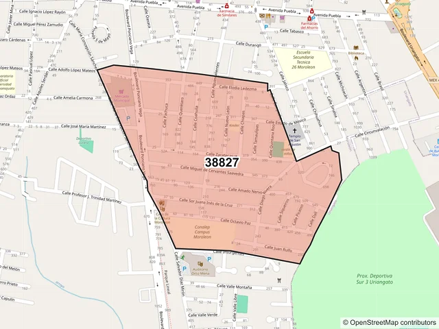 Mapa del código postal 38827, Moroleón, Guanajuato