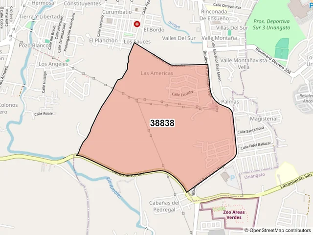 Mapa del código postal 38838, Moroleón, Guanajuato
