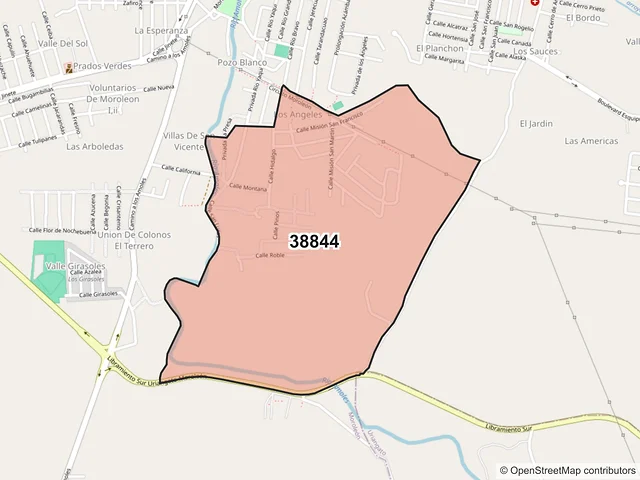 Mapa del código postal 38844, Moroleón, Guanajuato