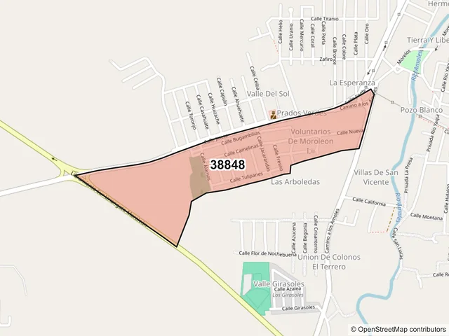 Mapa del código postal 38848, Moroleón, Guanajuato