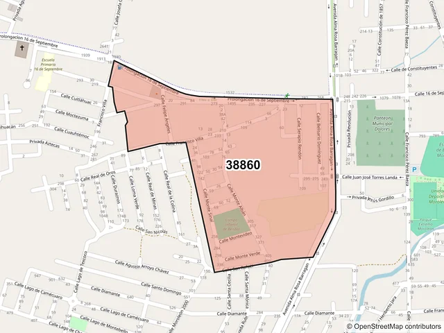 Mapa del código postal 38860, Moroleón, Guanajuato