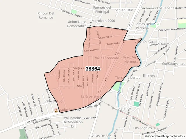 Mapa del código postal 38864, Moroleón, Guanajuato