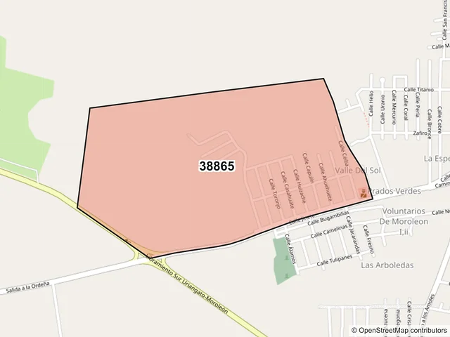 Mapa del código postal 38865, Moroleón, Guanajuato