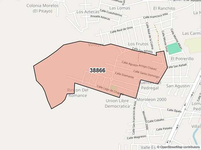 Mapa del código postal 38866, Moroleón, Guanajuato