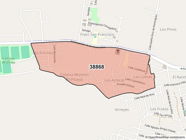 Mapa del código postal 38868, Moroleón, Guanajuato