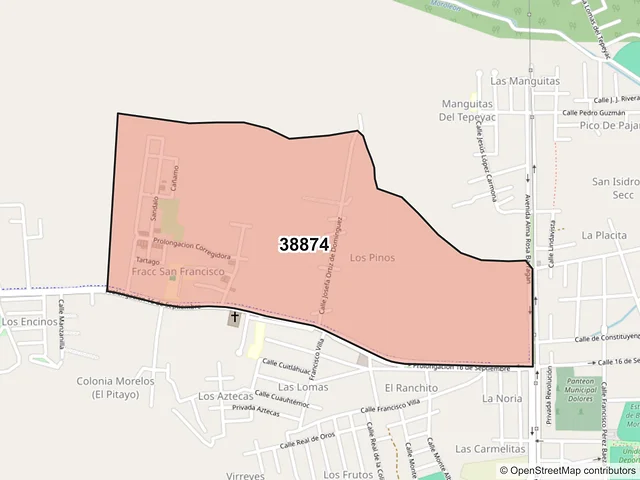 Mapa del código postal 38874, Moroleón, Guanajuato
