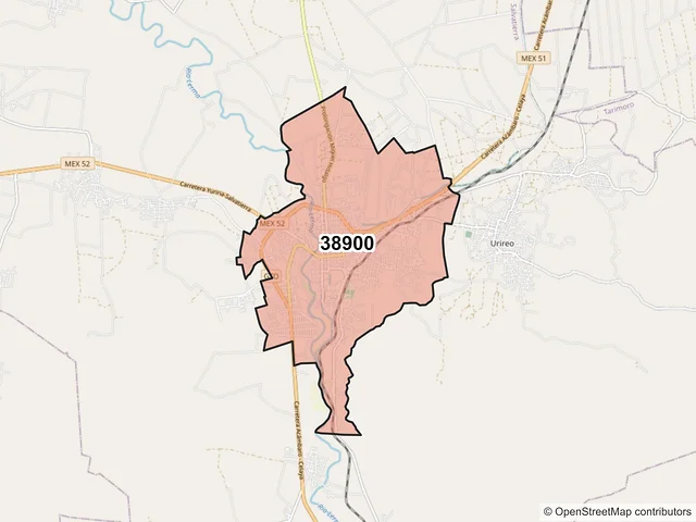 Mapa del código postal 38900, Salvatierra, Guanajuato