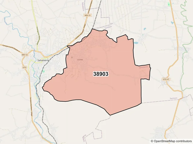 Mapa del código postal 38903, Salvatierra, Guanajuato