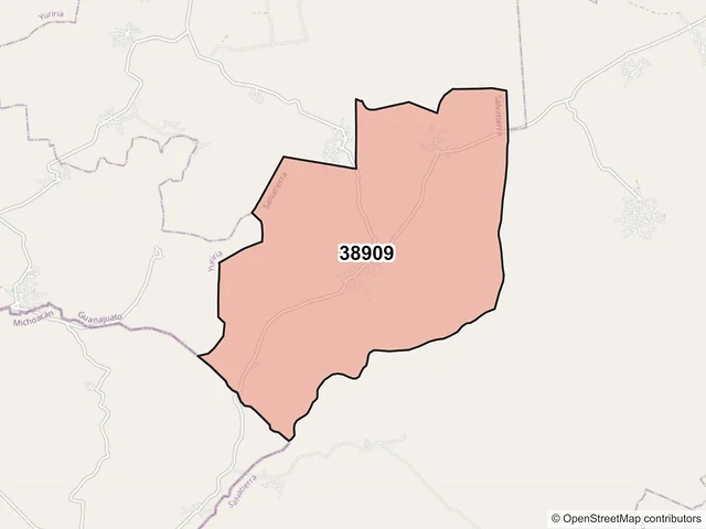 Mapa del código postal 38909, Salvatierra, Guanajuato