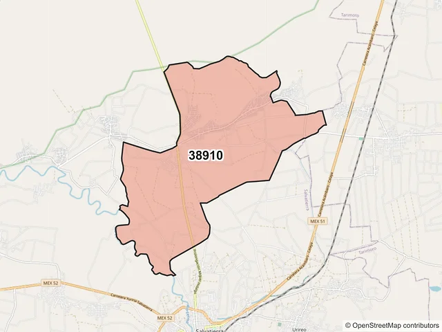 Mapa del código postal 38910, Salvatierra, Guanajuato