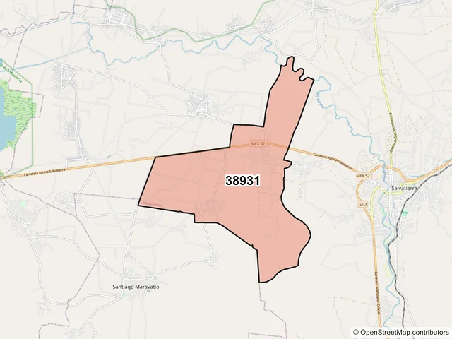 Mapa del código postal 38931, Salvatierra, Guanajuato