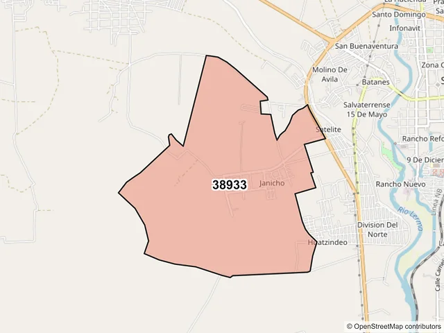 Mapa del código postal 38933, Salvatierra, Guanajuato