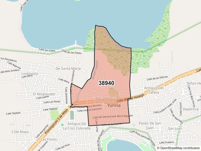 Mapa del código postal 38940, Yuriria, Guanajuato