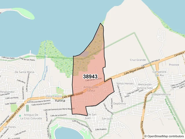 Mapa del código postal 38943, Yuriria, Guanajuato