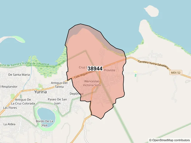Mapa del código postal 38944, Yuriria, Guanajuato