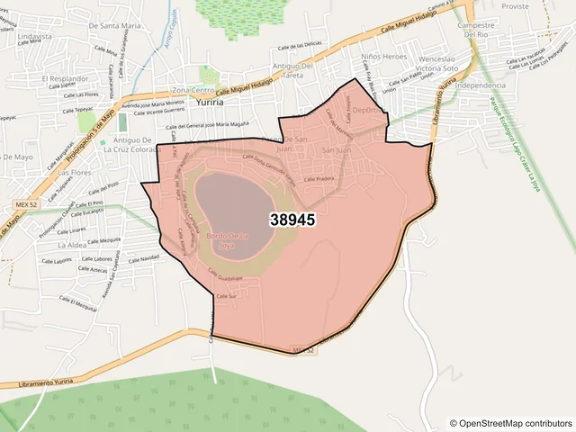 Mapa del código postal 38945, Yuriria, Guanajuato