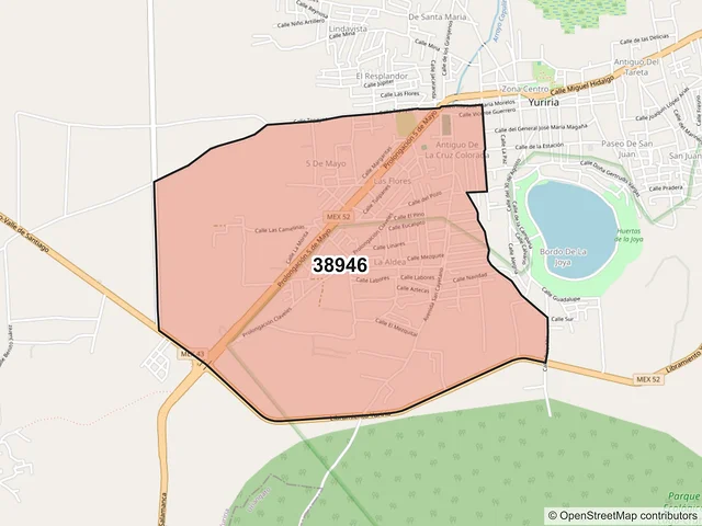 Mapa del código postal 38946, Yuriria, Guanajuato