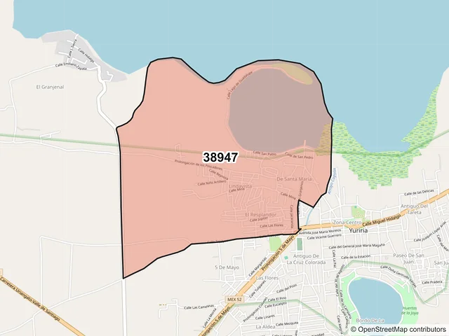 Mapa del código postal 38947, Yuriria, Guanajuato