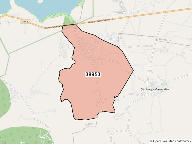 Mapa del código postal 38953, Yuriria, Guanajuato