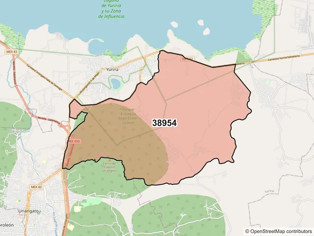 Mapa del código postal 38954, Yuriria, Guanajuato