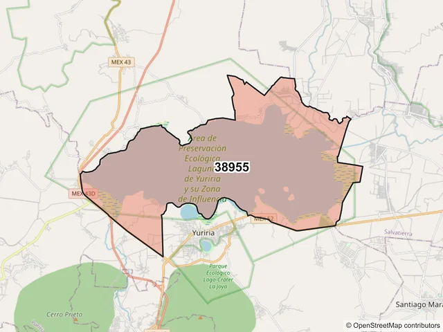 Mapa del código postal 38955, Yuriria, Guanajuato
