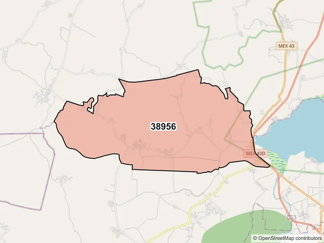 Mapa del código postal 38956, Yuriria, Guanajuato