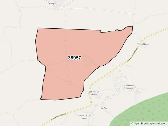 Mapa del código postal 38957, Yuriria, Guanajuato