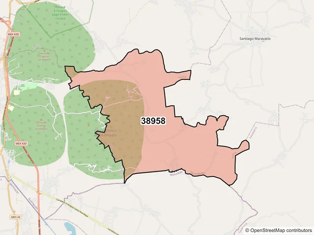 Mapa del código postal 38958, Yuriria, Guanajuato