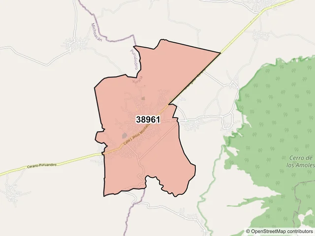 Mapa del código postal 38961, Yuriria, Guanajuato