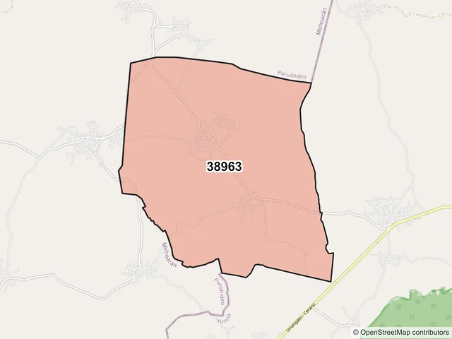 Mapa del código postal 38963, Yuriria, Guanajuato