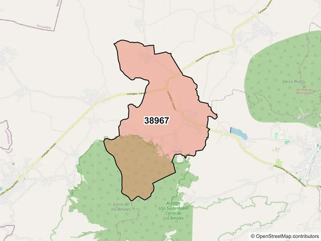 Mapa del código postal 38967, Yuriria, Guanajuato
