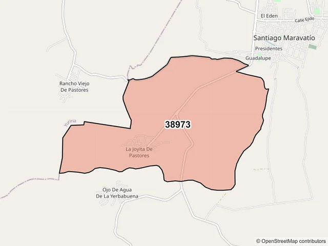 Mapa del código postal 38973, Santiago Maravatío, Guanajuato