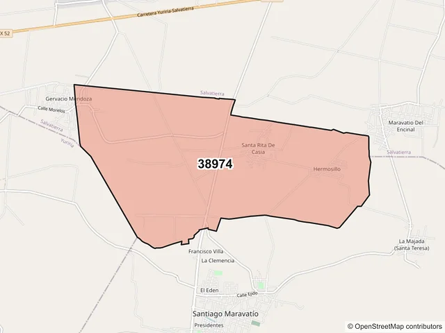 Mapa del código postal 38974, Santiago Maravatío, Guanajuato