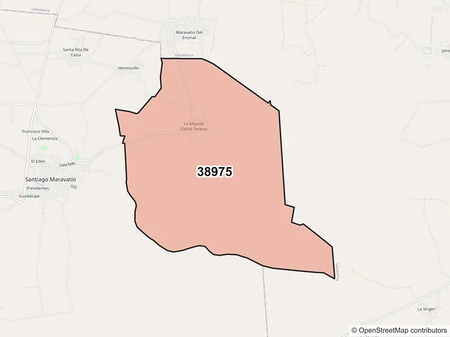 Mapa del código postal 38975, Santiago Maravatío, Guanajuato