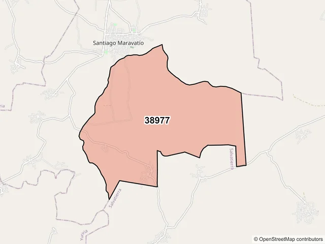Mapa del código postal 38977, Santiago Maravatío, Guanajuato