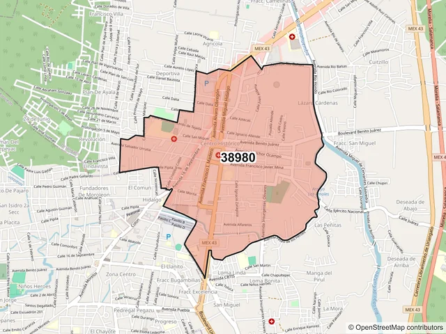 Mapa del código postal 38980, Uriangato, Guanajuato