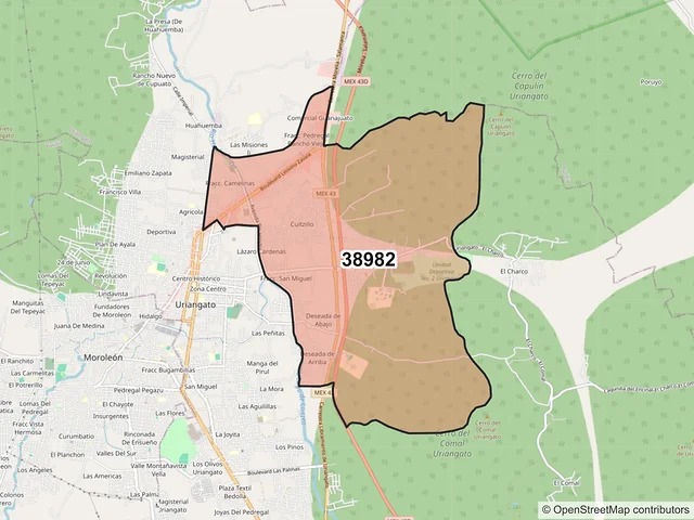 Mapa del código postal 38982, Uriangato, Guanajuato