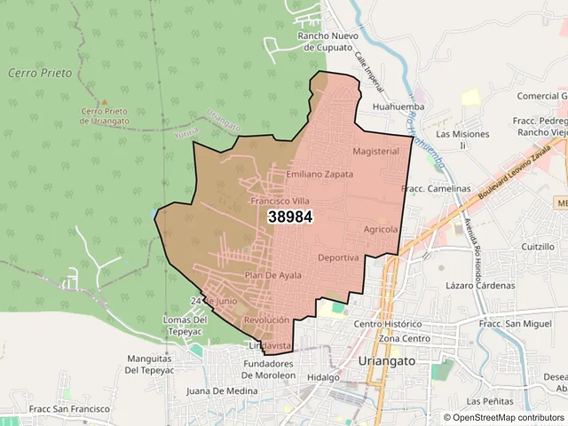 Mapa del código postal 38984, Uriangato, Guanajuato